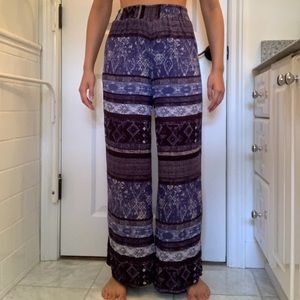 💫 Ecoté Blue Pattern Wide-Leg Flowy Pants